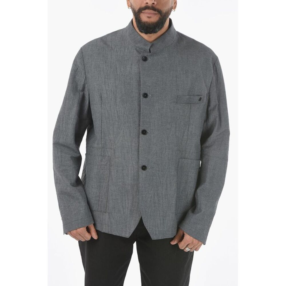 Linen and Cotton Single-Breasted Jacket NEGRAMARO with Korean Shirt Collar